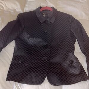 DKNY Black Checkboard Jacket Size 10. Exquisite cuff slits & beaded buttons.NWOT